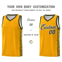 Yellow Olive Indians Pattern Basketball Uniform Jersey 3