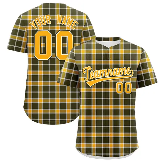 Yellow Olive Plaid Authentic Baseball Jersey