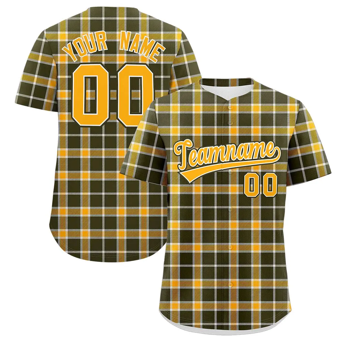 Yellow Olive Plaid Authentic Baseball Jersey