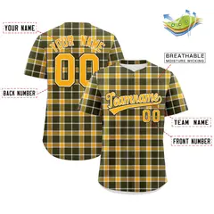 Yellow Olive Plaid Authentic Baseball Jersey 2