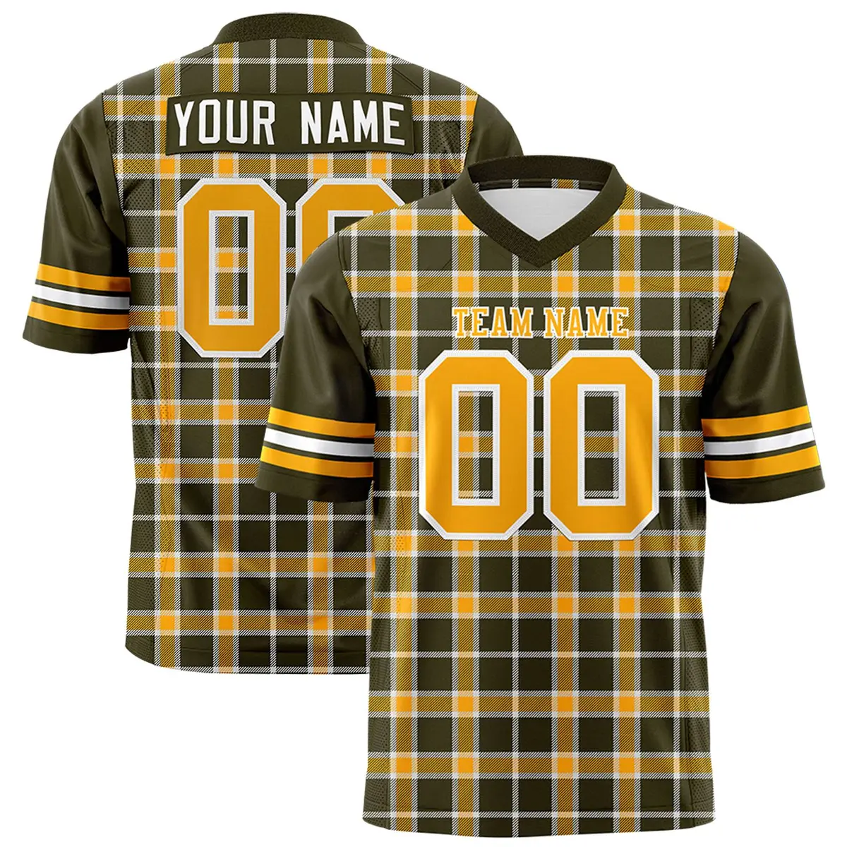 Yellow Olive Plaid Pattern Authentic Football Jersey