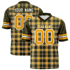 Yellow Olive Plaid Pattern Authentic Football Jersey