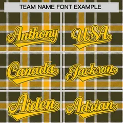 Yellow Olive Plaid Pattern Varsity Letterman Baseball Jacket 3