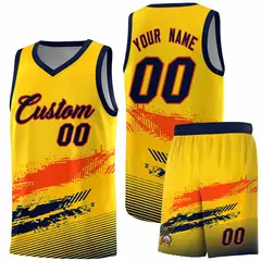Yellow Orange and Navy Graffiti Basketball Jersey 1