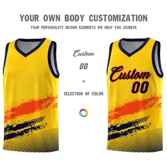 Yellow Orange and Navy Graffiti Basketball Jersey 3