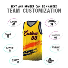 Yellow Orange and Navy Graffiti Basketball Jersey 4