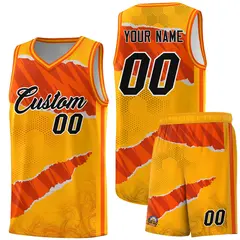 Yellow Orange-Black Tear Graffiti Basketball Jersey