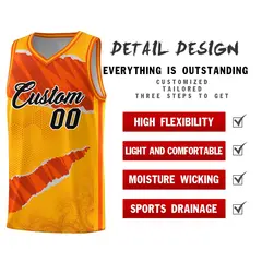 Yellow Orange-Black Tear Graffiti Basketball Jersey 2