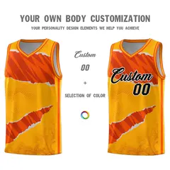 Yellow Orange-Black Tear Graffiti Basketball Jersey 3
