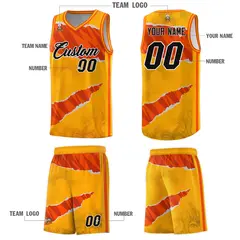 Yellow Orange-Black Tear Graffiti Basketball Jersey 5