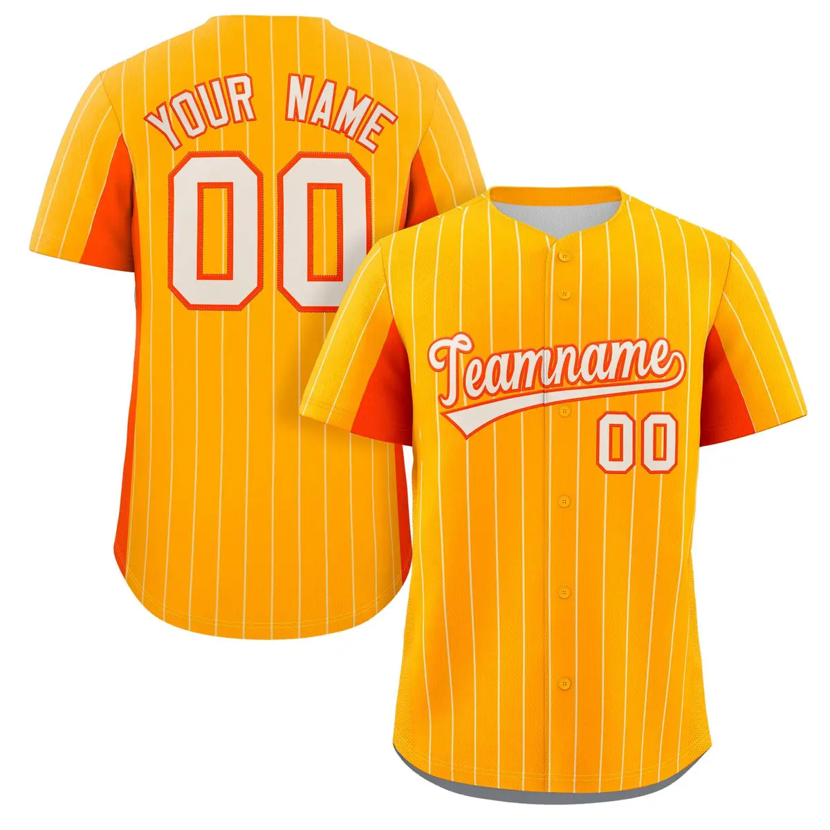 Yellow Orange-Cream Stripe Full Button Baseball Jersey