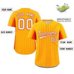 Yellow Orange-Cream Stripe Full Button Baseball Jersey 2
