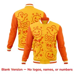 Yellow Orange Gold Bats Pumpkins Ghost Halloween Letterman Jacket 7