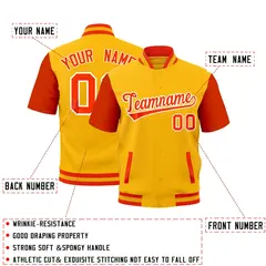 Yellow Orange Gold Short Sleeve Full-Snap Varsity Jacket 2