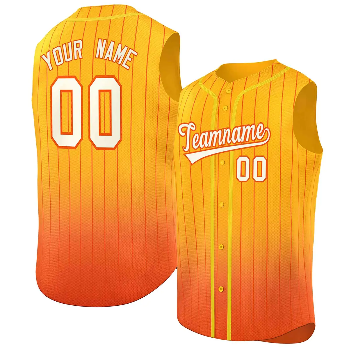 Yellow Orange Gradient Stripe Sleeveless Baseball Jersey