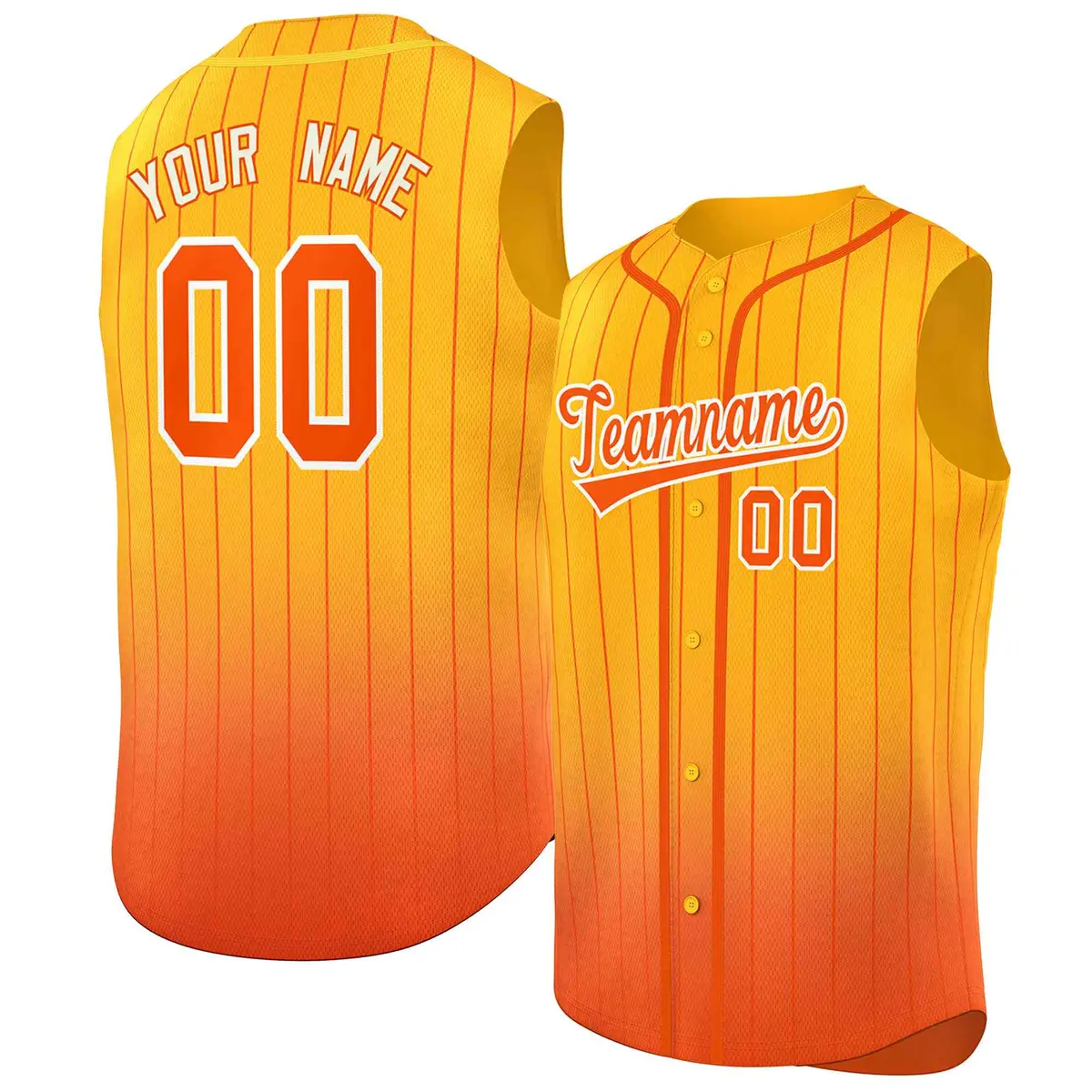 Yellow Orange Gradient Stripe Sleeveless Baseball Jersey