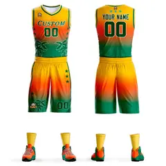 Yellow Orange-Green Gradient Coconut Palm Pattern Basketball Jersey