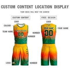 Yellow Orange-Green Gradient Coconut Palm Pattern Basketball Jersey 3