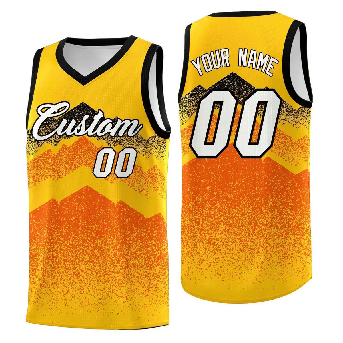 Yellow Orange Mountain Fade Gradient Basketball Jersey