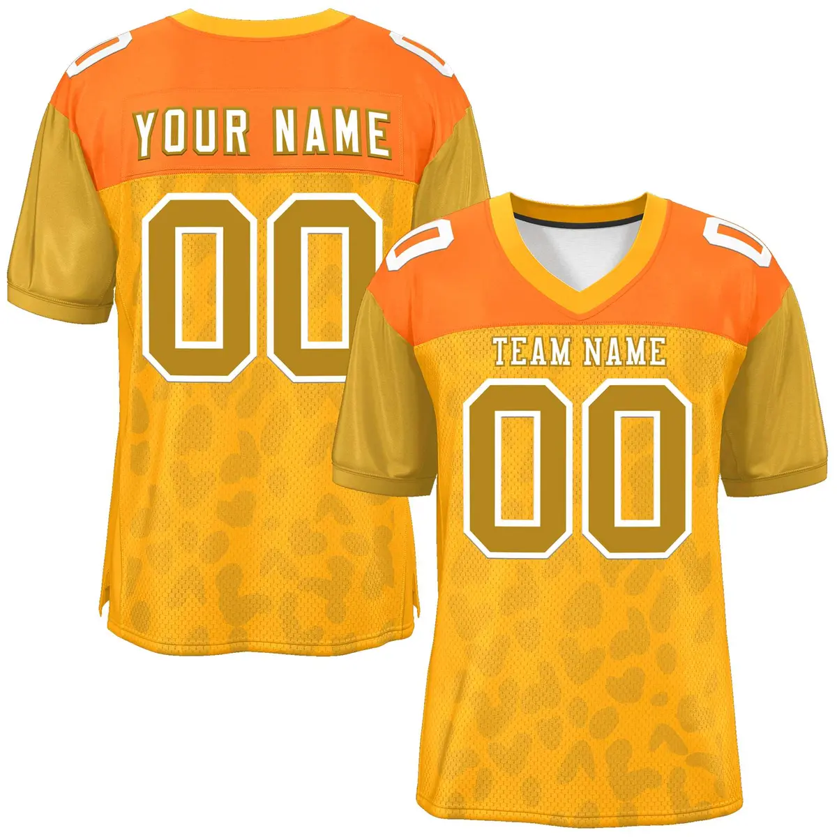 Yellow Orange-Old Gold Raglan Sleeves Camo Football Jersey