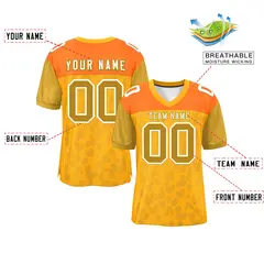 Yellow Orange-Old Gold Raglan Sleeves Camo Football Jersey 2