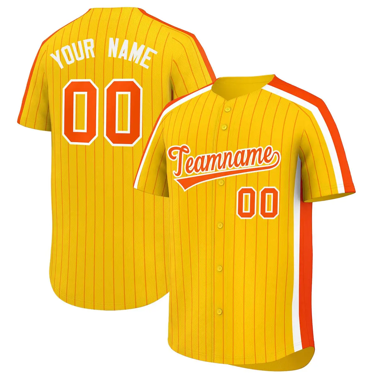 Yellow Orange Pinstripe Two-tone Side Baseball Jersey