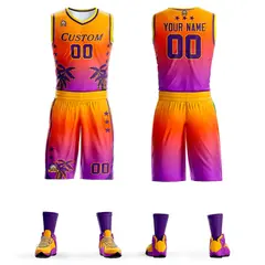 Yellow Orange Purple Gradient Coconut Palm Pattern Basketball Jersey
