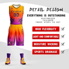 Yellow Orange Purple Gradient Coconut Palm Pattern Basketball Jersey 2