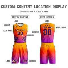 Yellow Orange Purple Gradient Coconut Palm Pattern Basketball Jersey 3