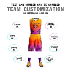 Yellow Orange Purple Gradient Coconut Palm Pattern Basketball Jersey 4