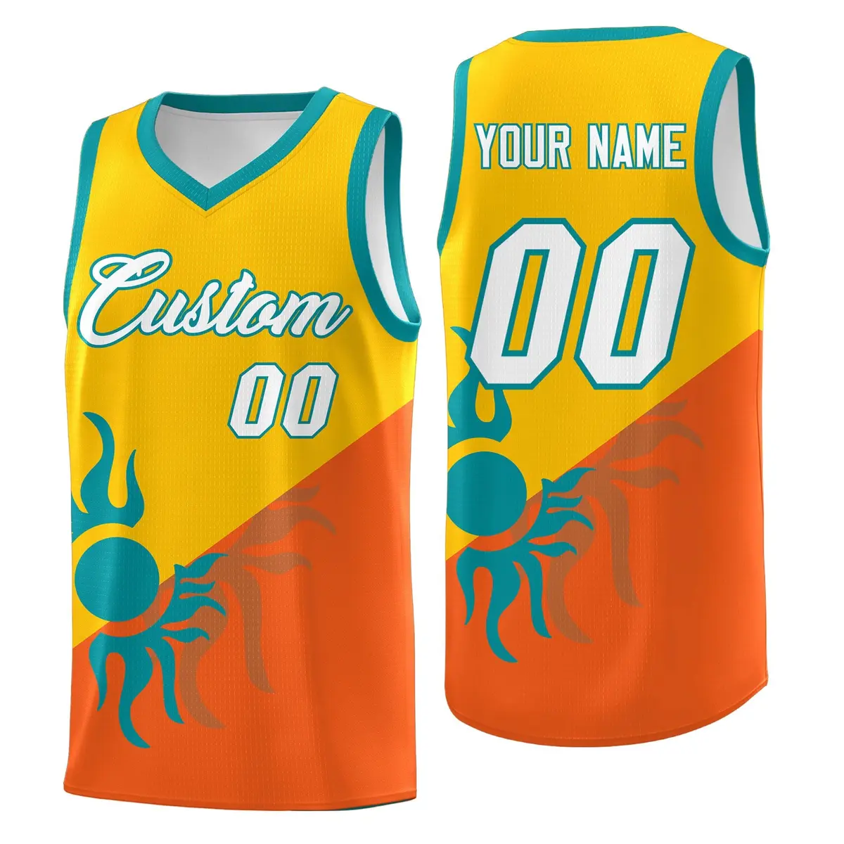 Yellow Orange Radiant Sun Two Tone Basketball Jersey
