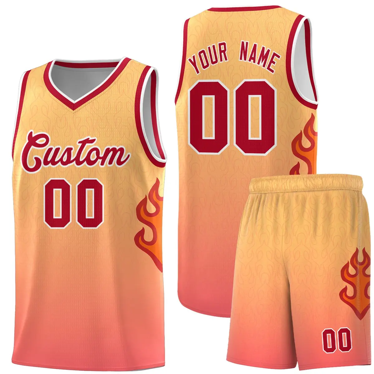 Yellow Orange-Red Flame Gradient Fashion Basketball Jersey