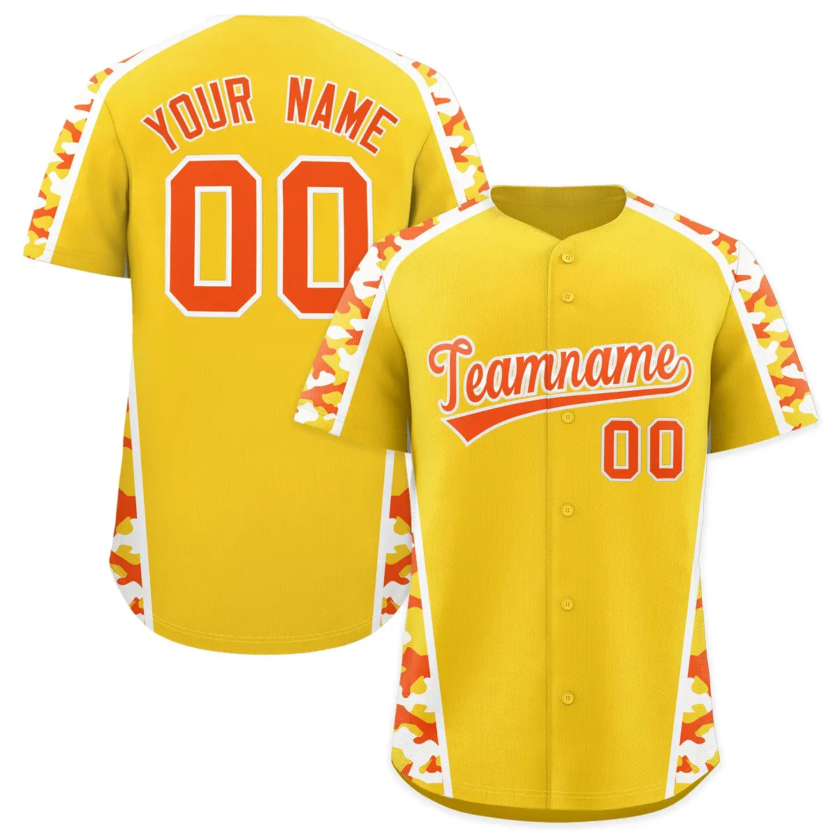 Yellow Orange Side Camo Baseball Jersey