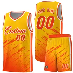 Yellow Orange Splash Basketball Kits with Tackle Twill 1