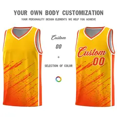 Yellow Orange Splash Basketball Kits with Tackle Twill 3