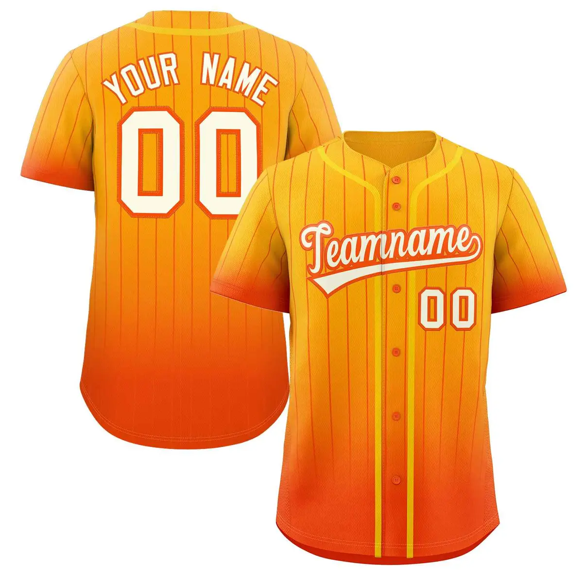 Yellow Orange-White Gradient Stripe Baseball Jersey
