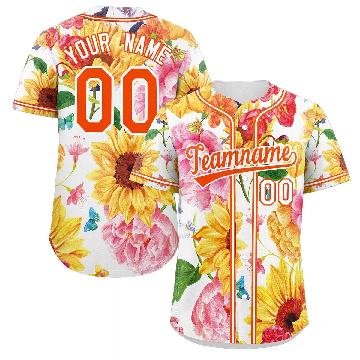 Yellow Orange-White Graffiti Flower Baseball Jersey