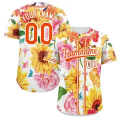 Yellow Orange-White Graffiti Flower Baseball Jersey