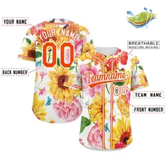 Yellow Orange-White Graffiti Flower Baseball Jersey 2