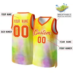 Yellow Orange-White Graffiti Pattern Mesh Basketball Jersey Tops 2
