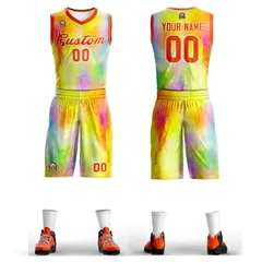 Yellow Orange-White Graffiti Pattern Mesh Basketball Jersey 1