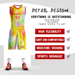 Yellow Orange-White Graffiti Pattern Mesh Basketball Jersey 2