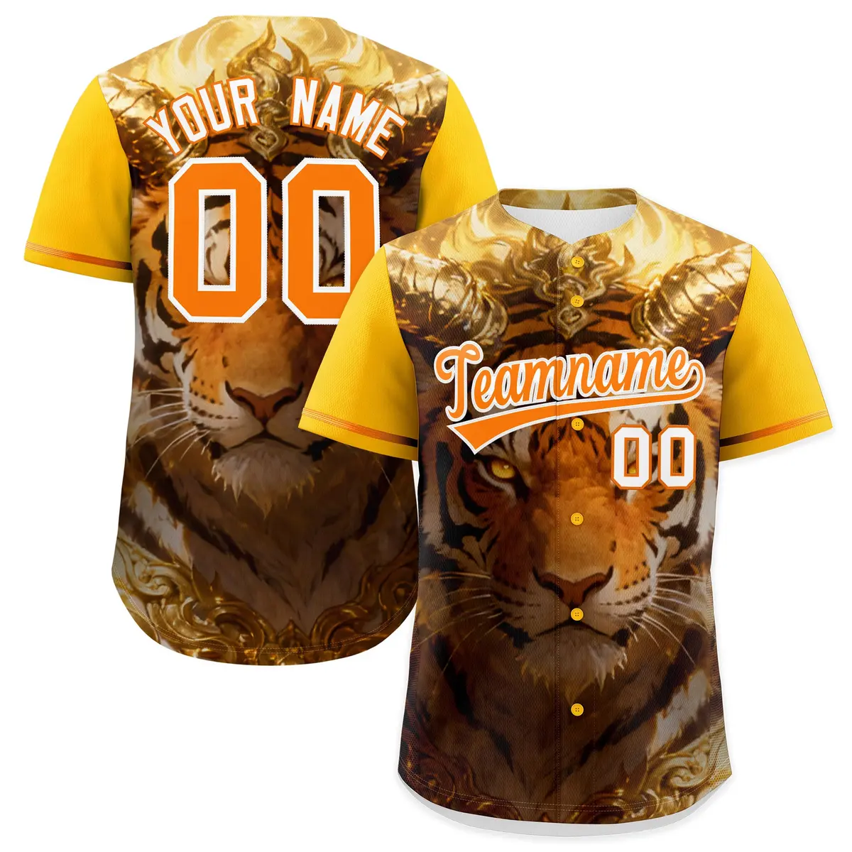 Yellow Orange White Tiger Graffiti Baseball Jersey