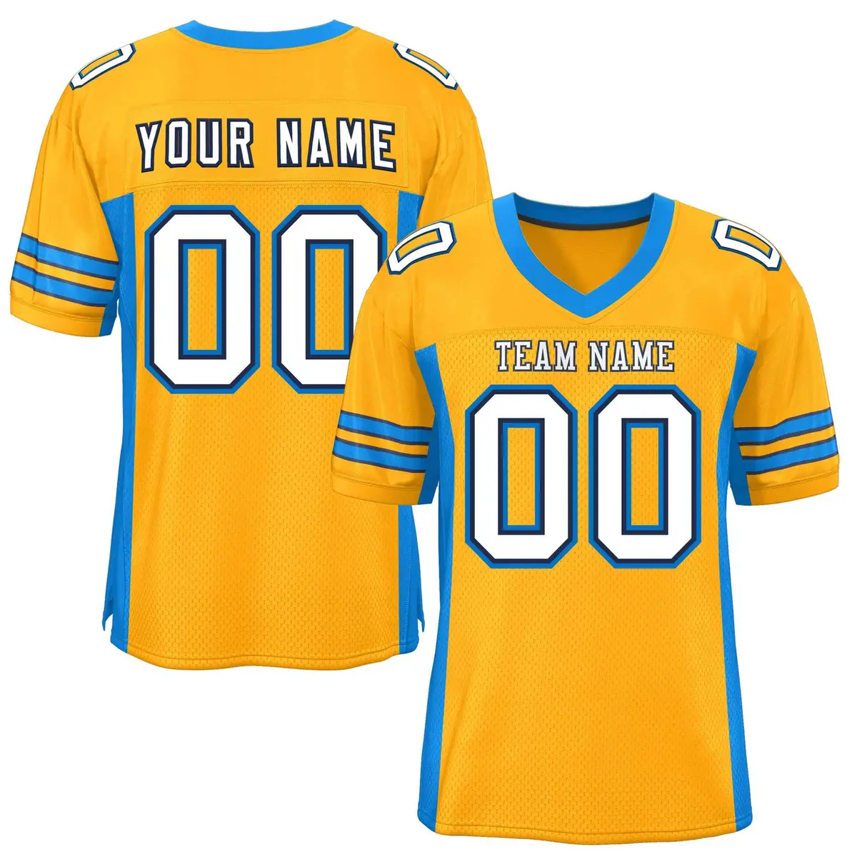 Yellow Panther Blue Insert Color Mesh Football Jersey