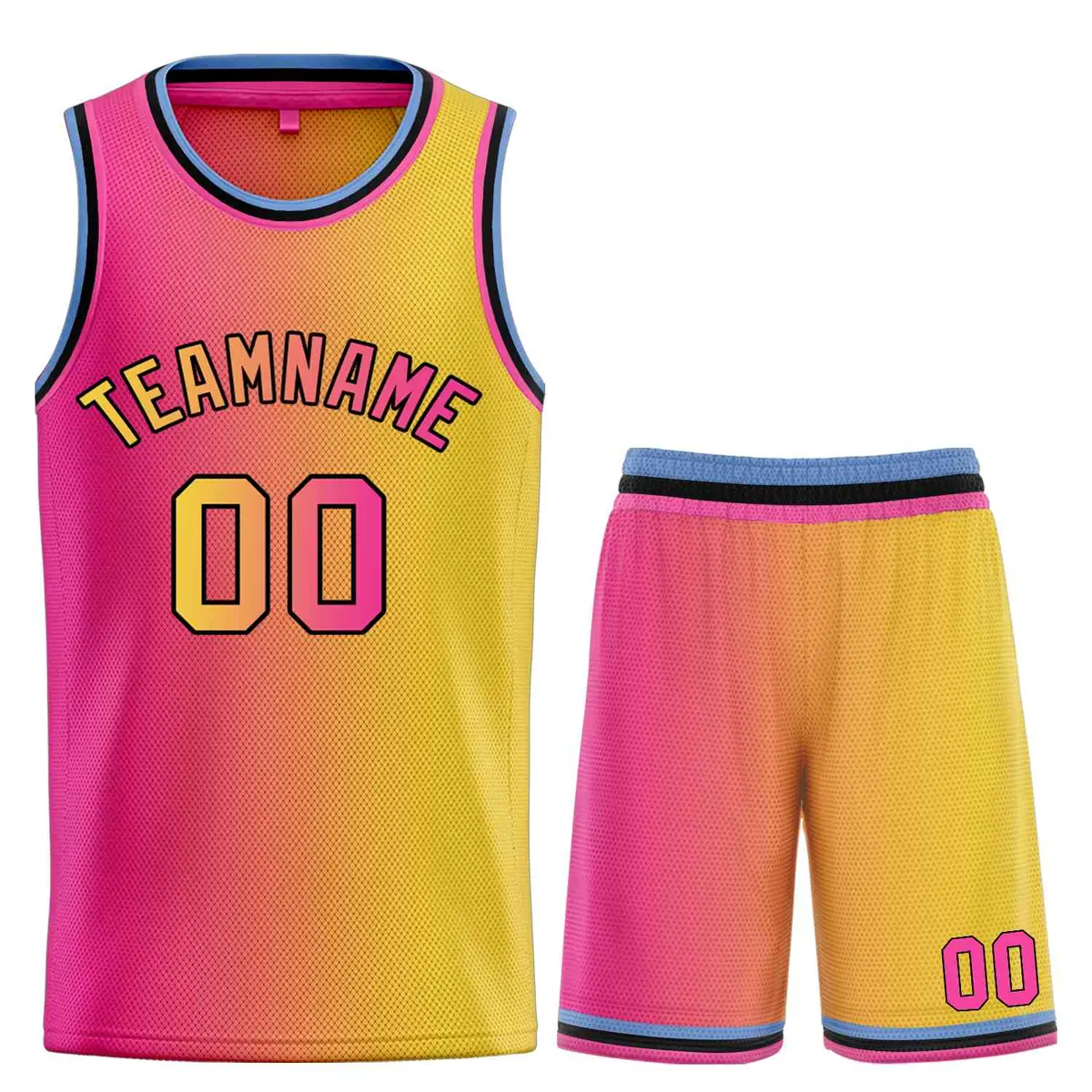 Yellow Pink-Black Bull Gradient Basketball Jersey Sets