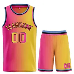 Yellow Pink-Black Bull Gradient Basketball Jersey Sets