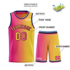Yellow Pink-Black Bull Gradient Basketball Jersey Sets 3
