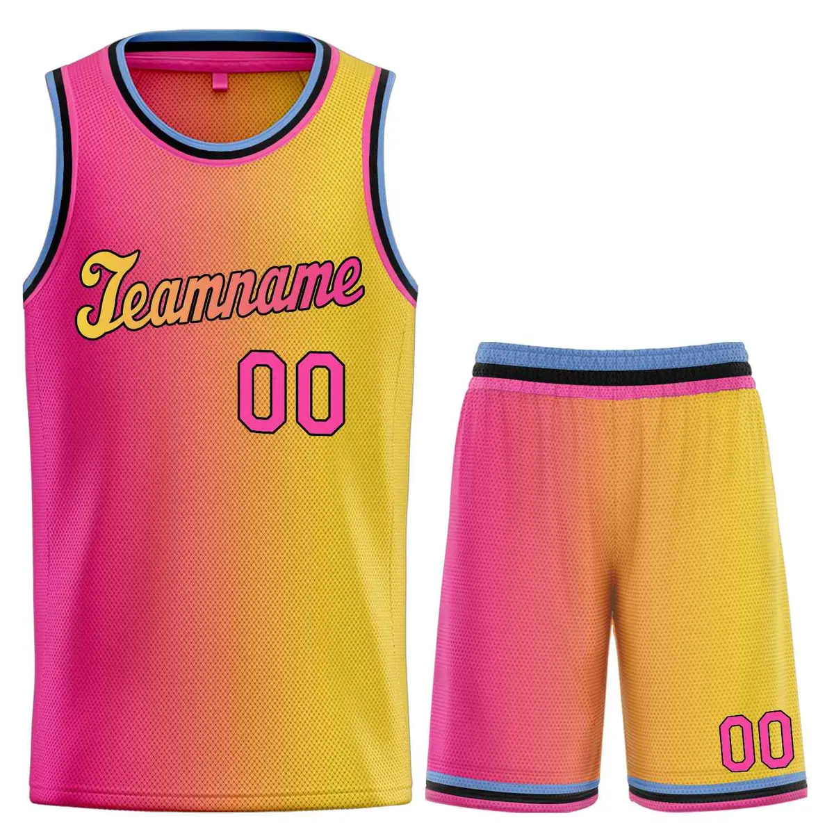 Yellow Pink-Black Gradient Basketball Uniform Jersey