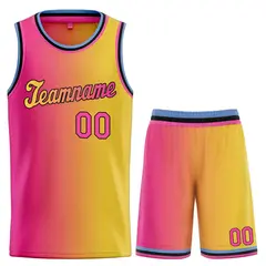 Yellow Pink-Black Gradient Basketball Uniform Jersey