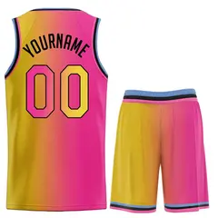 Yellow Pink-Black Gradient Basketball Uniform Jersey 2